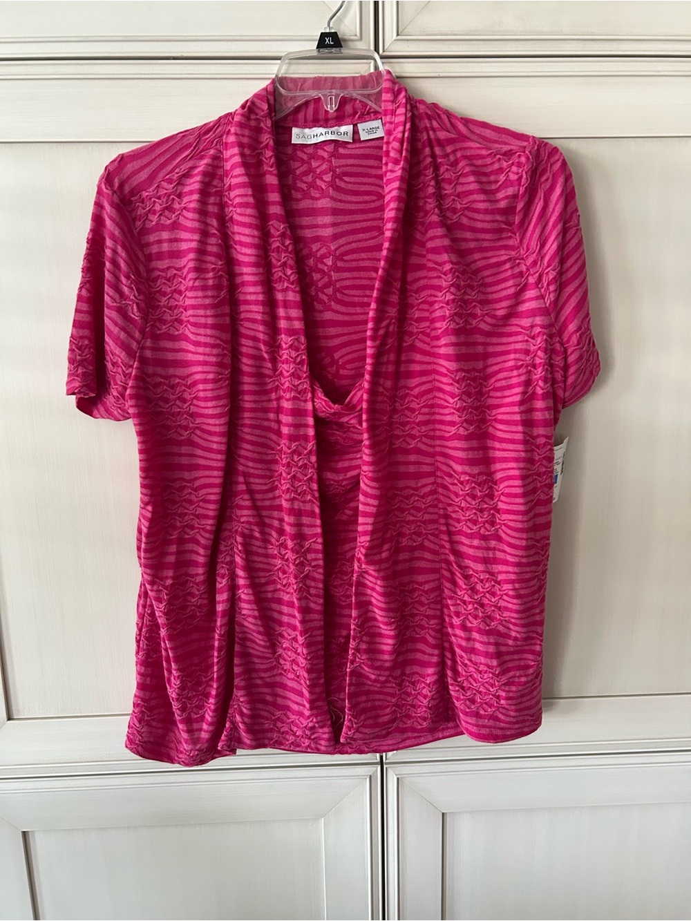 Sag Harbor Hot Pink Draped Cowl Neck Short-Sleeve Top